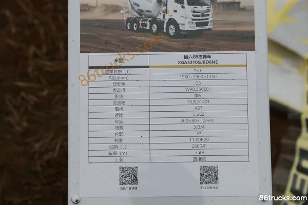XCMG Hanfeng G5 350 ch 8X4(12 roues) 7,88 m³ camion malaxeur (China VI) Extérieur (2) | 86Trucks